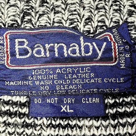 VTG Barnaby Men’s Grandpa Chevron Knit & Leather Diamond Accent Cardigan (XL) - Picture 9 of 11
